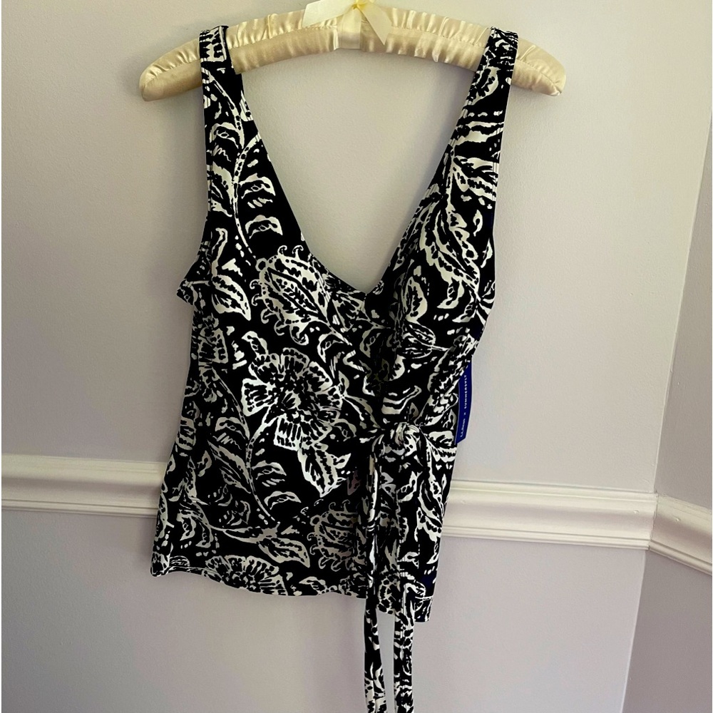 NWT LL Bean Summersalt women’s tankini (top only) black and white Size 12